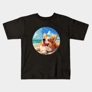 Summer happy corgi beach day Kids T-Shirt